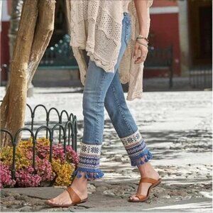 Driftwood Boho Denim Colette Embroidered High Rise Tassel Hem Jeans